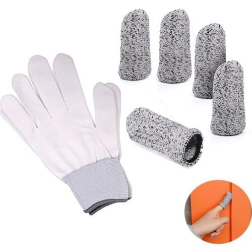 FOSHIO 5Pcs Carbon Fiber Nylon Finger Cover+1Pair Anti-static Work Glove Vinyl Film Car Wrap Auto Tint Hand Protector Sleeve