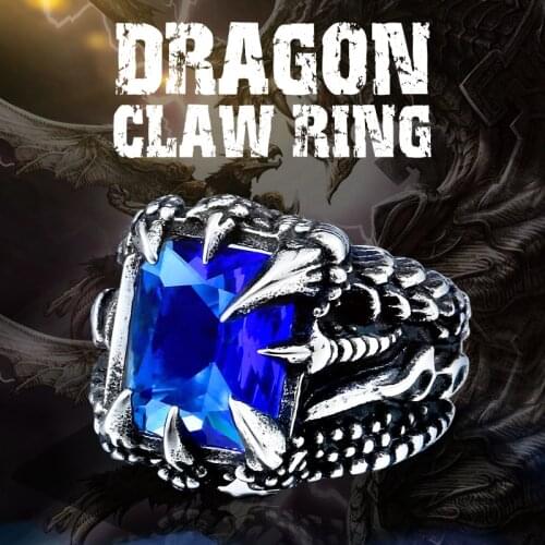Cool Dragon Claw Ring With Red/Blue/Black Stone Stainless Steel CZ Ring Mans Hiqh Quality Jewelry Wholesale Price BR8-178