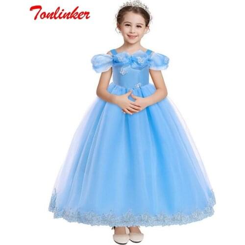 Girls Princess Costume Flower Bow Puff Sleeve Long Dresses Fairy Tale Cosplay Fancy Up Wedding Halloween Party dress