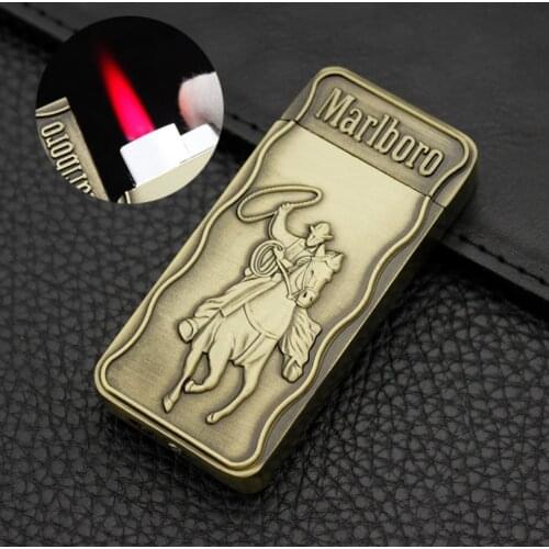 Creative bronze-colored inflatable lighters with windproof red flame-relief designs