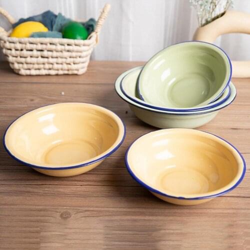 Noodle Rice Bowl Salad Bowl Durable Vintage Enamel Multifunctional Soup Plate Food Containers for Kitchen Tableware