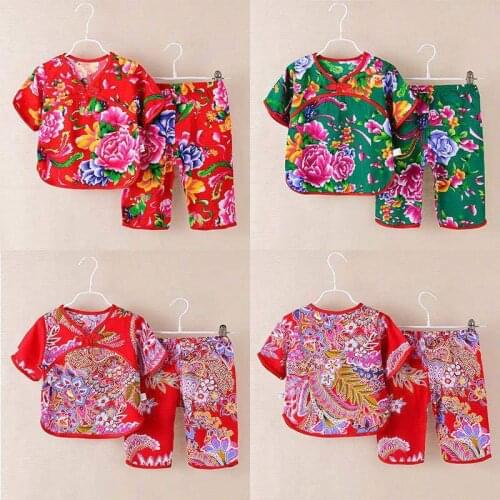 Summer Chinoiserie thin girls pajamas two piece cotton Tang short sleeve shorts