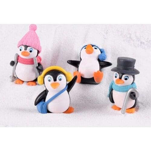 4 Pcs DIY Mini Winter Penguin Miniature Figurine Christmas Doll Suitable for Fairy Tale Garden Moss Terrarium Decoration