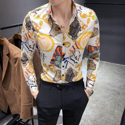 Slim Casual Shirts Fit Party Wear Blouse Homme 4XL Autumn New Shirt Men Fashion 2020 Digital Print Tuxedo Shirt Long Sleeve Mens