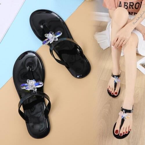 Fashion Women Flat Flip Flop Bohemian Style Beautiful Diamond Pearl Sexy Jelly Slippers (Size 36-41)