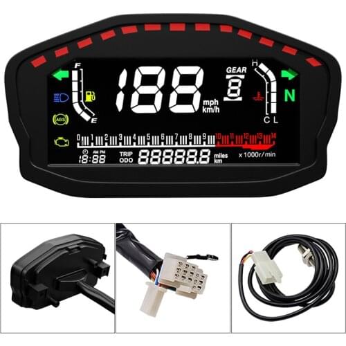 Motorcycle Digital LCD Speedometer Gauges Odometer Tachometer Water Temperature Trip Meter Oil Gauge for 1,2,4 Cylinders MOTO