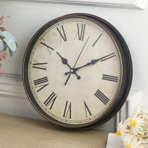 12 inch Roman numeral wall clock art retro brush gold clock personality creative European and American wall clock clock