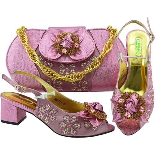 Latest Pink Color Italian Shoes with Matching Bags for Wedding Italy Nigerian Shoes and Matching Bags Bag and Shoes Set MM1071