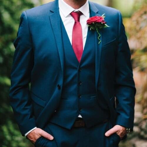 New Fashion Luxuary Blue Men Suits Oversize Slim Fit Groomsmen Tuxedo For Wedding Dinner Party Male Clothing (Jacket+Vest+Pants)