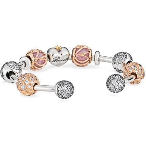 NEW 925 Sterling Silver Double-headed classic crystal bracelet Clear CZ Charm Bead fit DIY Bracelets Set factory wholesale