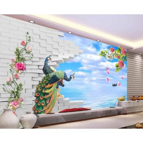 Beibehang Custom wallpaper modern style peacock brick wall TV background mural home decoration living room bedroom 3d wallpaper