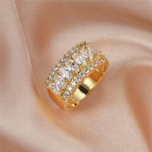 Single Row Marquise White Zircon Ring Charming Crystal Stone Rings For Women Wedding Jewelry Vintage Fashion Yellow Gold Ring