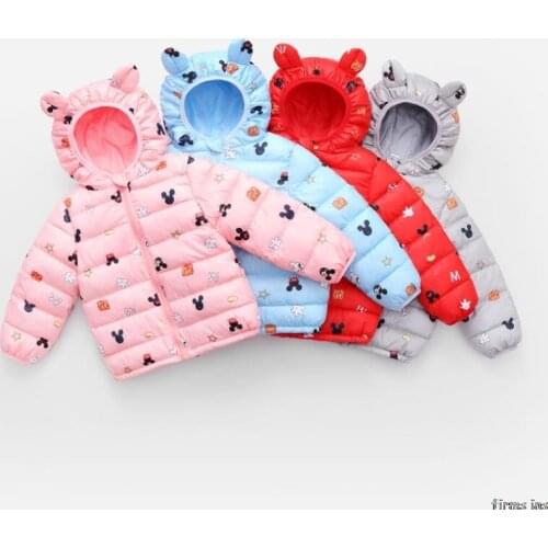 Autumn and winter Mickey Mouse childrens cotton padded clothes baby cartoon printed down jacket thin light cotton padded coat