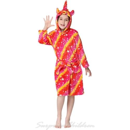 Girls Boys Animal Unicorn Kigurumi Pyjama Childrens Winter Flannel Warm Bathrobe Kids Cartoon Soft Bath Robes Unicorn Sleepwear