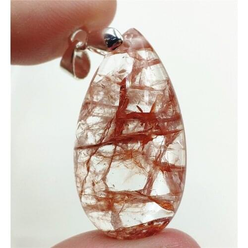 Genuine Natural Red Limonite Phantom Quartz Pendant 31x17x10mm Clear Bead Rare Women Man Water Drop Necklace AAAAA