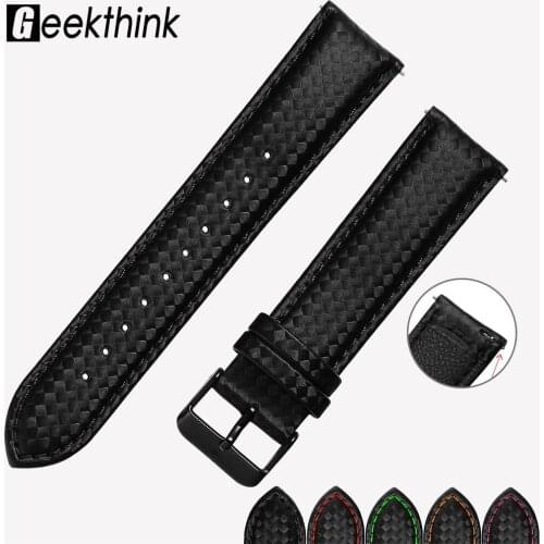 20mm 22mm Quick Release Carbon Fiber Leather Watch Strap Band For Galaxy Watch 3 41mm 45mm Gear S3 Huawei gt2 Replacement Band
