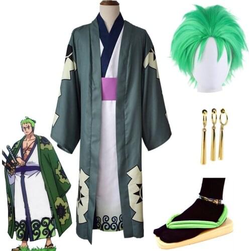 ONE PIECE Roronoa Zoro Cosplay Costume Full Including Wig Earrings Shoes Halloween Adult Costume Show For Height 158-192cm