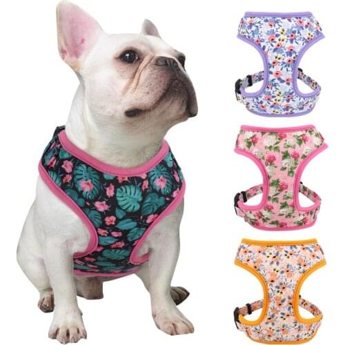 Mesh Nylon Dog Harness Vest Flower Print Dogs Cat Harnesses Small Medium Large Dogs Cats Vests Chihuahua French Bulldog XS-L