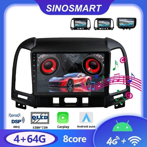 Sinosmart 8 Core,DSP 48EQ Car GPS Navigation Radio for Hyundai santa Fe 2006-2019 2din 2.5D IPS/QLED Screen