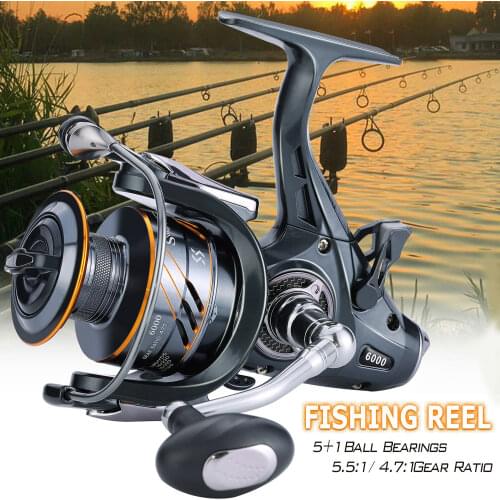 Sougayilang Front Rear Double Brake Max Drag 10kg 5.5:1 Super Strong Dual High Low Speed Carp Feeder Spinning Fishing Reel Pesca