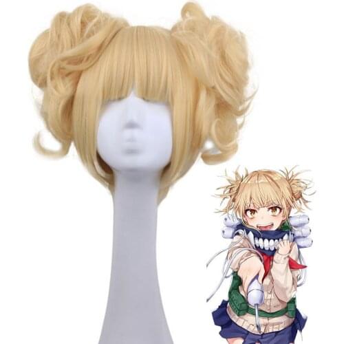 Anime My Boku no Hero Academia Akademia Himiko Toga Short Light Blonde Ponytails Heat Resistant Cosplay Costume Wig+Cap