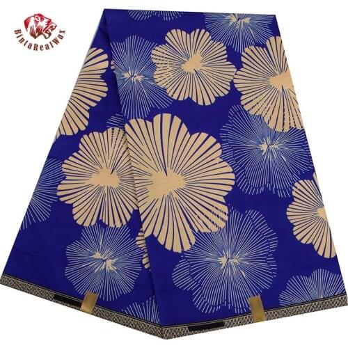 Flower Pattern Polyester Fabric 6Yards/Lot African Real Wax Prints Dress Fabric Sewing Material Sewing Accessories FP6383