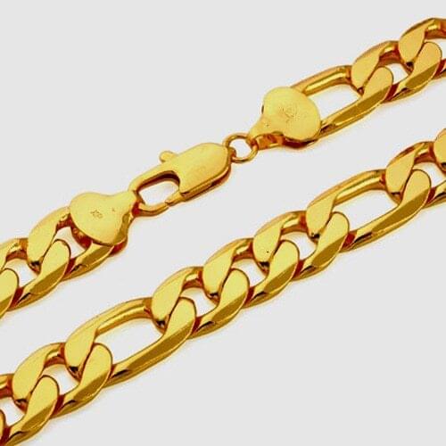 Heavy Big Mens 24 K Solid Yellow Gold FINISH Necklace 10mm wide Chain 23.6"