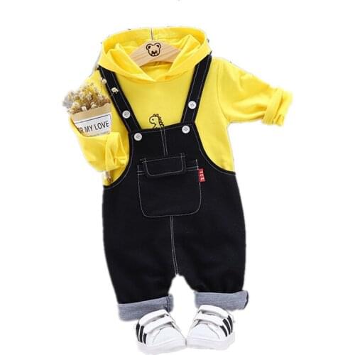 Spring Autumn Baby Boy Girls Clothes Children Cartoon Hooded Bib Pants 2Pcs/sets Infant Kids Fashion Toddler Clothing Tracksuits