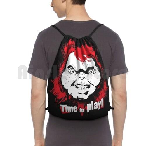 Time To Play! Backpack Drawstring Bag Riding Climbing Gym Bag Chucky Terror Movies 80S Cult Movies Movies Quotes Cool Movies