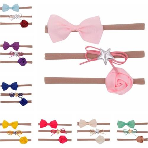 Yundfly Baby Girls Nylon Hairband Set Rose Flowers Kids Infant Bow Knot Headbands Children Girl Hair Accessories Set
