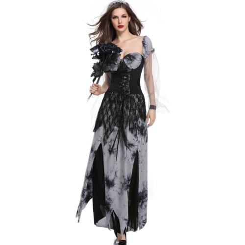 Funny Halloween Costumes Horror Skull Zombie Costume Black Vampire Ghost Bride for Women Halloween Party Cosplay Devil