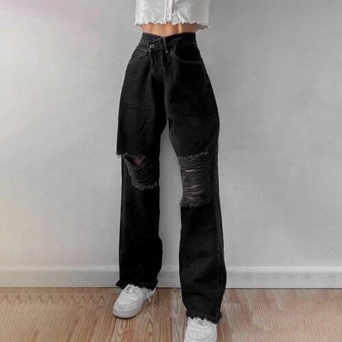 2021 Y2k New Aesthetic 90s Holes Jeans New Fashion High Waist Ripped Vintage Loose Harem Pants Korean Joggers Hip-pop Streetwear