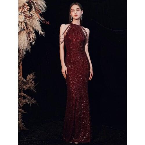 Halter Neck Mermaid Prom Dresses Long Luxury Backless Wedding Party Guest Dress Sexy Sequins Tassel Celebrity Evening Gowns 2021