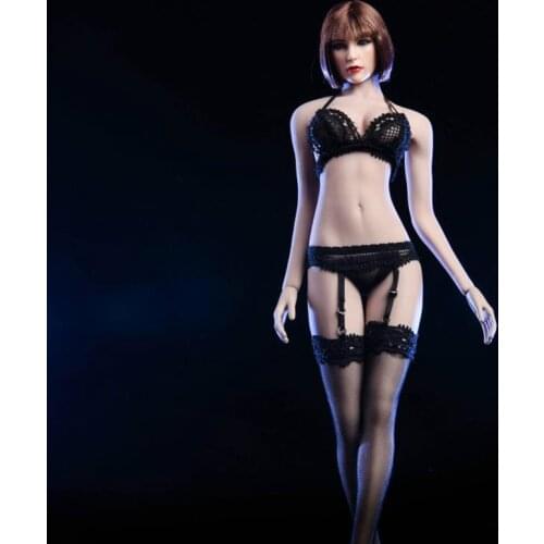 1/6 sexy girl figure clothing Black/White Lace Sling Stockings Tights Clothes Set For 12'' TBLeague large bust Seamless Body