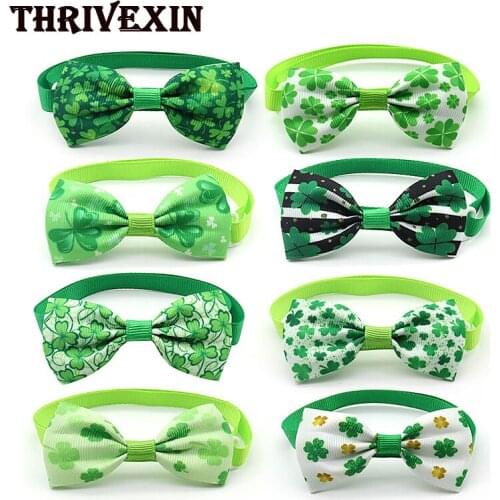 1Pcs St. Patricks Day Dog Collor Bow Tie Adjustable Puppy Cat Necktie Bowties Cute Grooming Product Easter Clover Pets Supplies