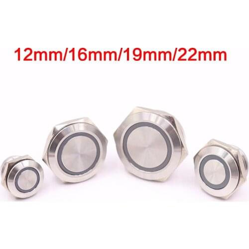 12mm/16mm/19mm/22mm Metal Push Button Switch With Light Car Modification Ring Lamp Self-reset Momentary Short Metal Button