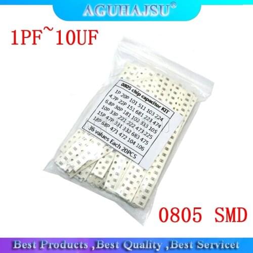 36values*20pcs=720pcs 0805 SMD Capacitor assorted kit 1pF~10uF component diy samples kit new and original