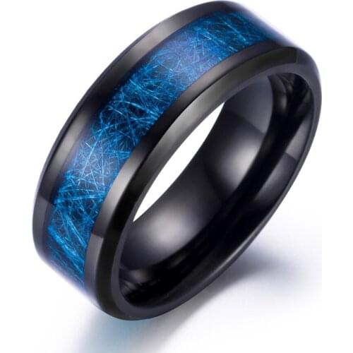 8mm Width Mens Ring Wedding Band Blue Color Stainless Steel Blue Male Ring Mens Fashion Jewelry