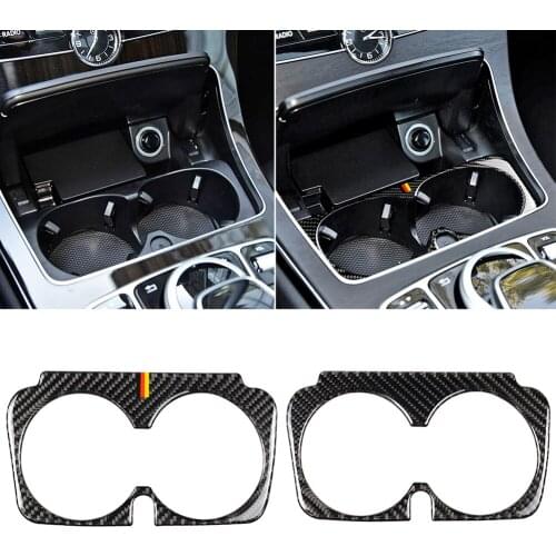 Carbon Fiber Car Water Cup Holder Panel Trim Sticker Decor Cover For Mercedes Benz C Class W205 C180 C200 C300 GLC Auto Styling