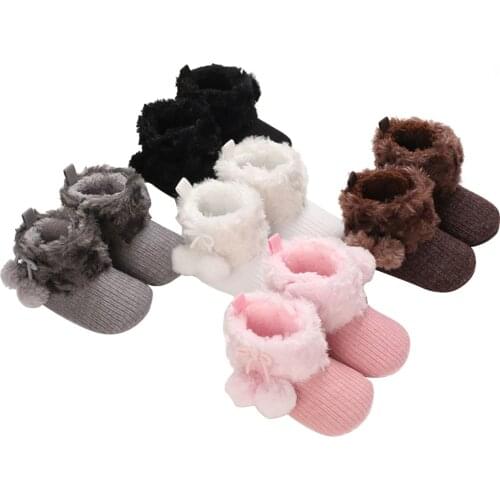 Winter Cute Baby Girl Shoes Snow Boots Solid Color Anti-Slip Prewalker Cotton Boots for Kids, Pink/White/Gray/Black/Brown