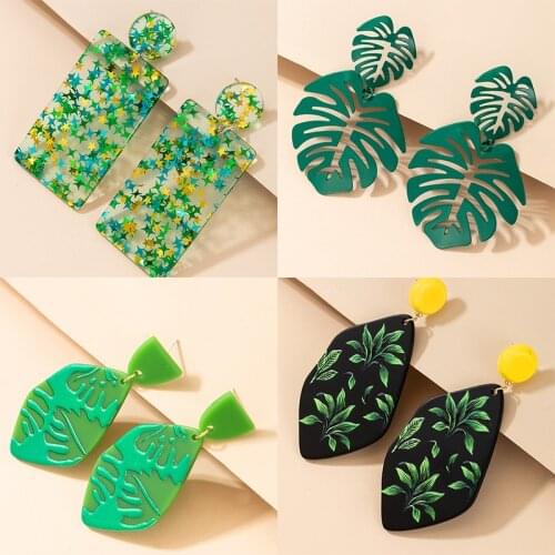 Docona Personality Colorful Resin Star Drop Earrings for Women Acrylic Tree Leaf Flowers Geometric Earring Jewelry Accessories
