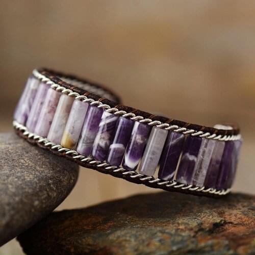 Fantasy Leather Wrap Bracelet Vintage Amethyst Chain Weaving Wristband Cuff Bracelet Best friend Women Jewelry Wholesale