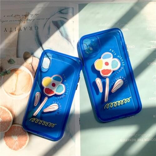 Fluorescent Blue Flowers Cartoon Phone Case For iphone 12 pro max 11 7 8 plus x xr xs max SE2 Shock Proof Phone Back Covers