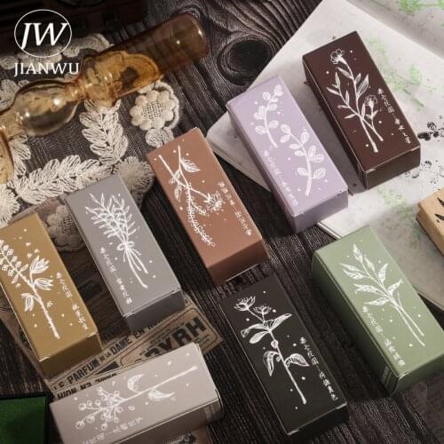 JIANWU 1 Pcs Plant Pattern Wooden Stamp Retro Creative Portable Journal Scrapbooking Decorative Material Seals Kawaii Stationery