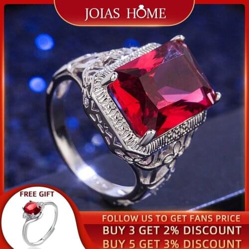Joiashome Classic 925 Sterling Silver Jewelry For Charm Women With Rectangle Ruby Gemstones Christmas Wedding Party Gift