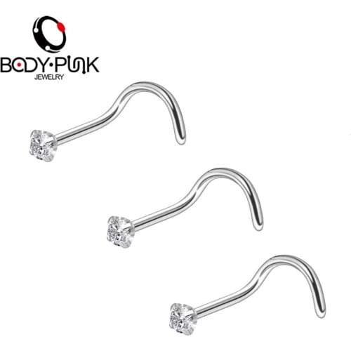 Body Punk 3Pcs/Set Nose Piercings Rings Stud 20G Stainless Steel Clear CZ Stud Hoop Nose Rings Body Jewelry for Women