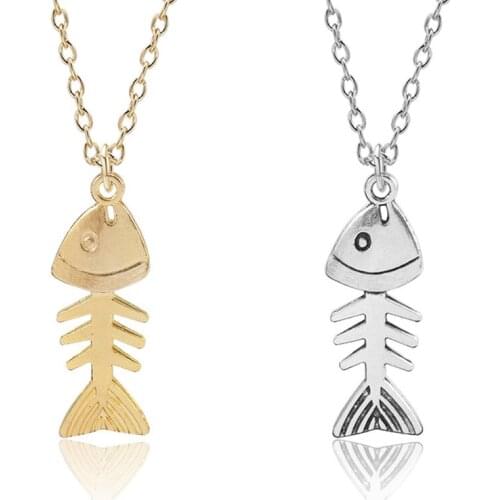 Creative Retro Fishbone Pendant Metal Necklace Simple Design Gold Silver Color Accessories Fashion Party Jewelry Gift