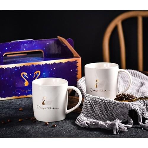 Creative Cartoon Swan Mug Couple Mug Ceramic Mug Gift Box Set ins Milk Cup Coffee Cup Female Holiday Gift Ceramic Mug Pair Set