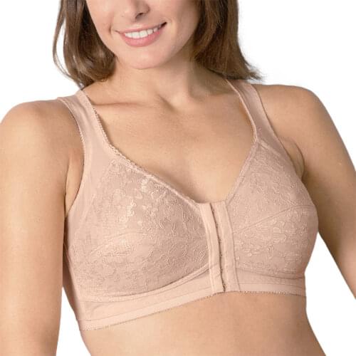 Women Plus Size Full Coverage Wirefree Lace Front Closure Bra Racerback big size 32 34 36 38 40 42 44 46 48 50 C D DD E F G H