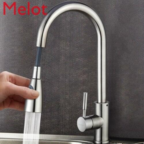 Kitchen Pull-out Telescopic Faucet Hot and Cold 304 Stainless Steel Vegetable Washing Basin Sink Universal Household